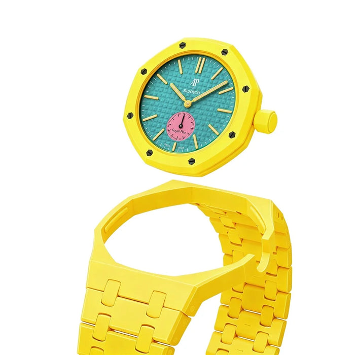 For Swatch Royal Pop Ceramic Strap Solid Color Watch Band Replacement with Integrated Watch Case - Yellow / 3 O'clock Direction - 5