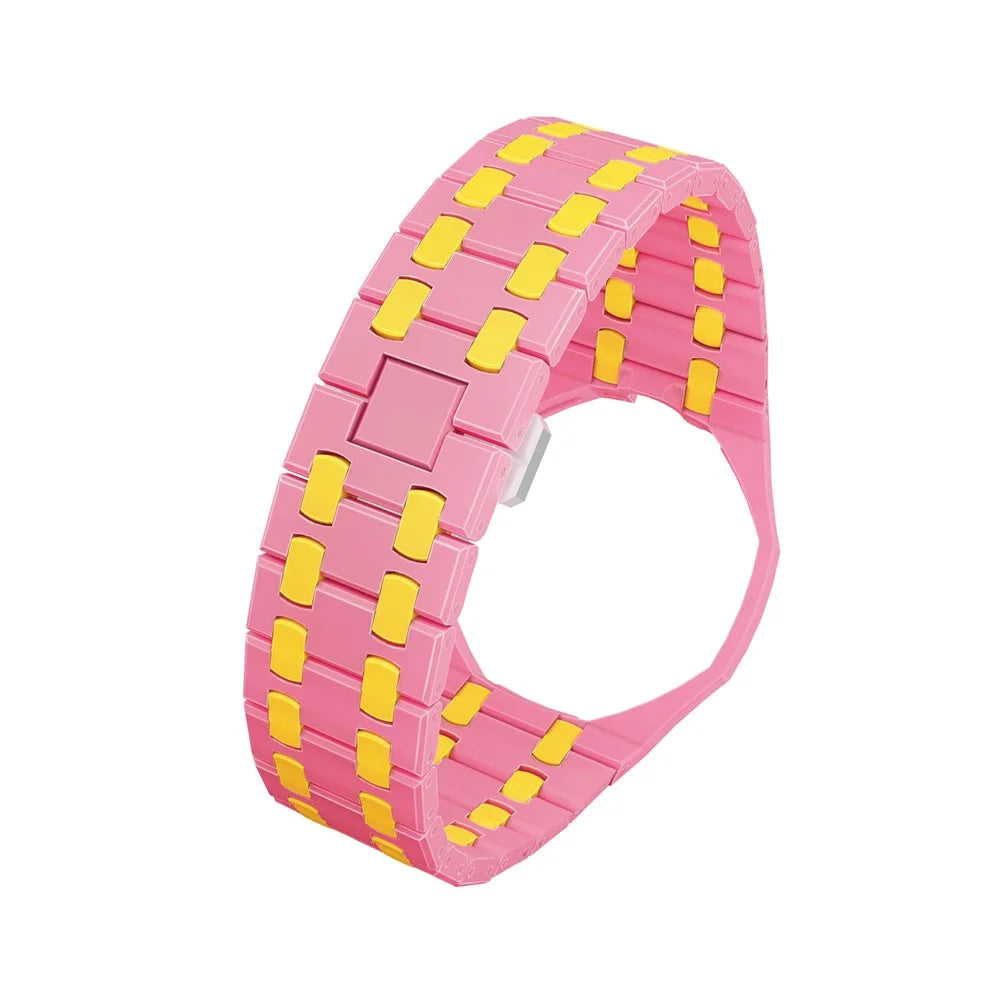 For Swatch Royal Pop Ceramic Strap with Case Dual Color Watch Band Replacement - Pink Yellow / 3 O'Clock Crown - 4