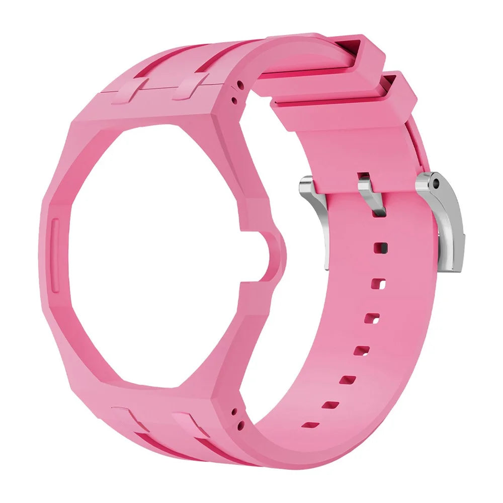 For Swatch Royal Pop Silicone Band with Ceramic Case Watch Strap Replacement - Pink / 3 O'Clock Crown - 1