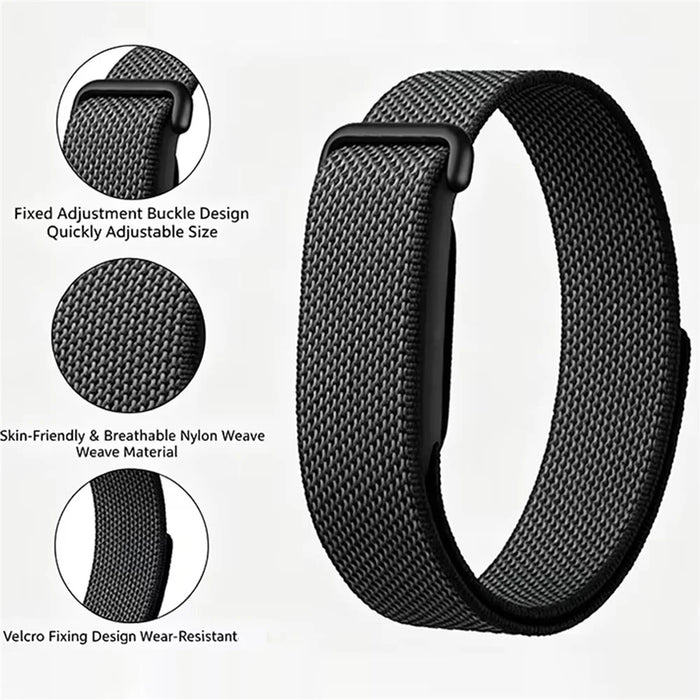 For Google Fitbit Air Breathable Nylon Loop Band Magic Tape Adjustable Sports Watch Strap - Black - 2