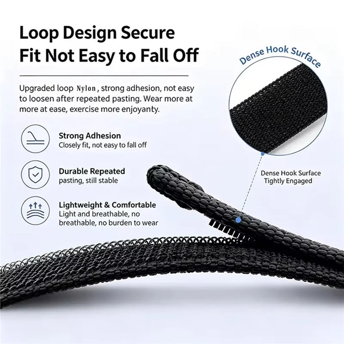 For Google Fitbit Air Breathable Nylon Loop Band Magic Tape Adjustable Sports Watch Strap - Black - 3