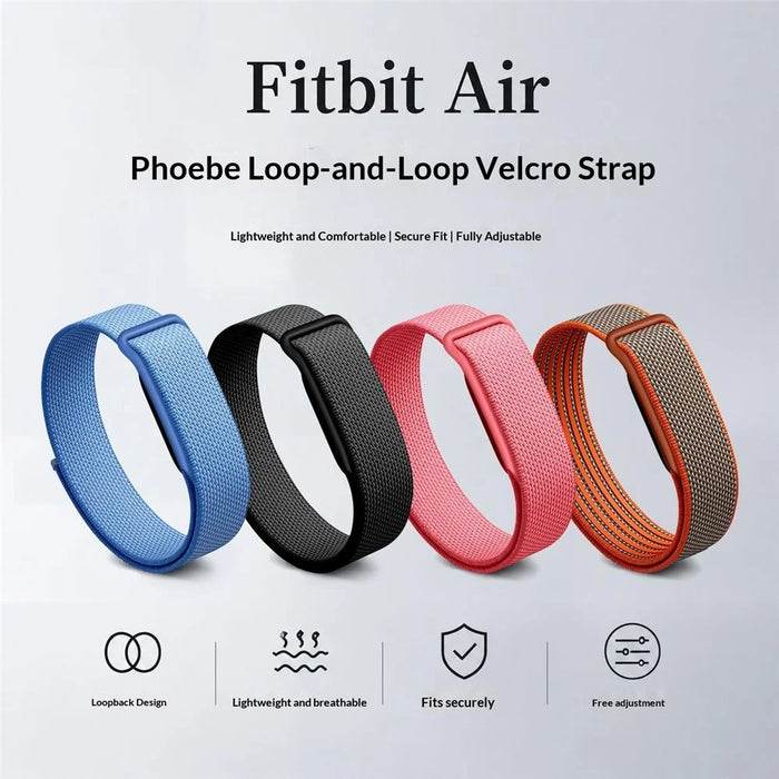 For Google Fitbit Air Breathable Nylon Loop Band Magic Tape Adjustable Sports Watch Strap - Black - 4