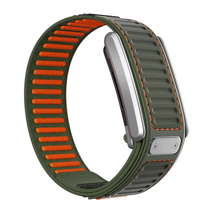 For WHOOP 5.0 Replacement Strap Quick Dry Dual Color Nylon + Silicone Watch Band - Army Green+Orange - 1