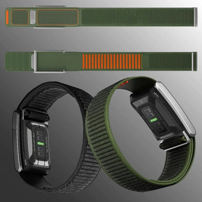 For WHOOP 5.0 Replacement Strap Quick Dry Dual Color Nylon + Silicone Watch Band - Army Green+Orange - 4