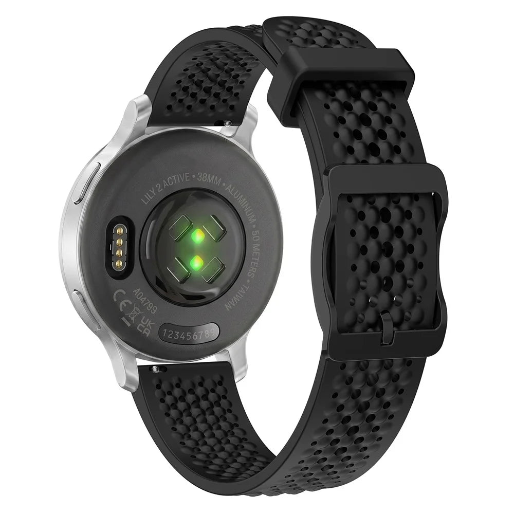 For Garmin Lily 2 Hollow Silicone Strap 14mm Breathable Watch Band Replacement - Black - 1