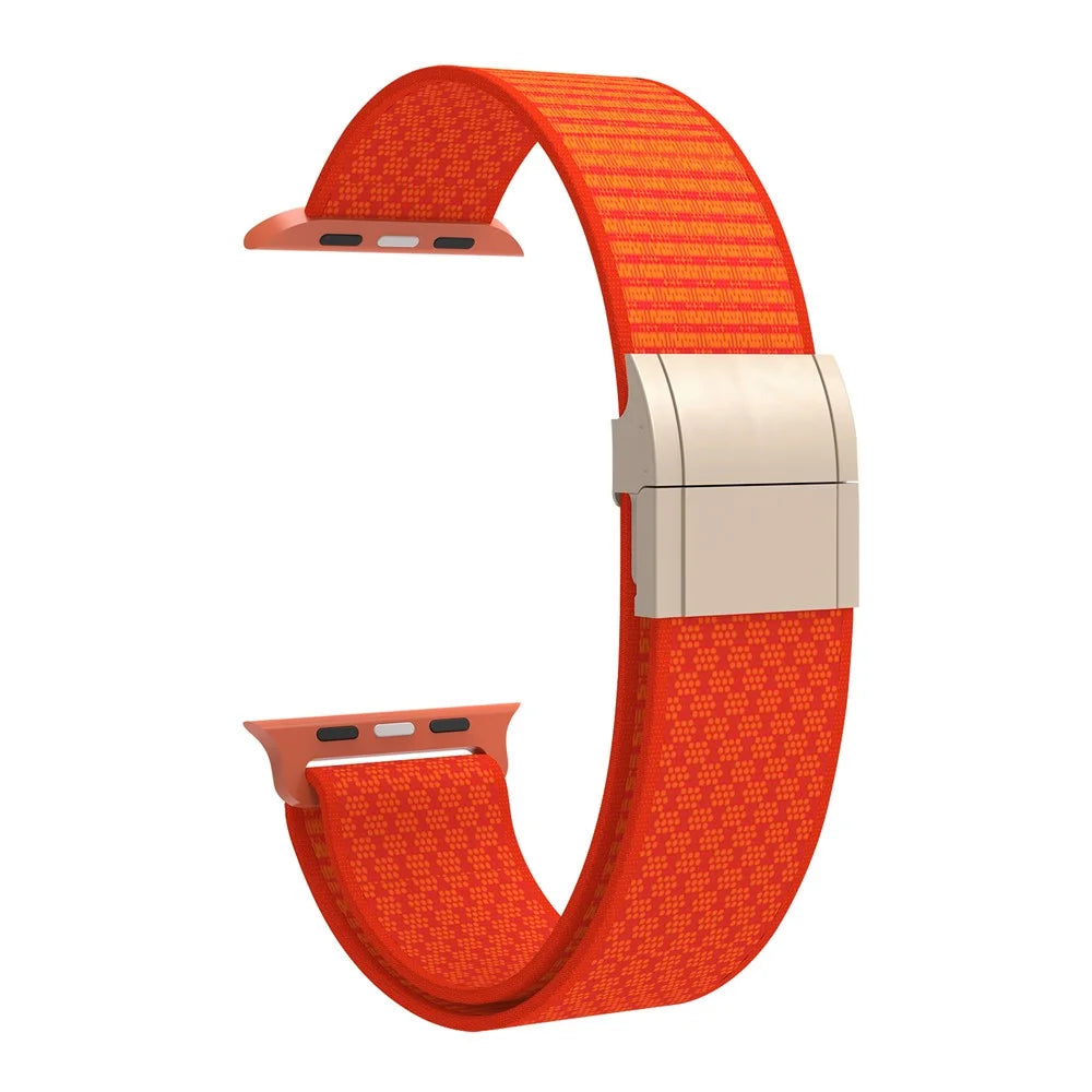 Magnetic Nylon Woven Strap for Apple Watch Ultra 3 2 1 49mm / Series 11 10 46mm / 9 8 7 45mm / SE3 SE2 SE 6 5 4 44mm / 3 2 1 42mm Adjustable Sport Loop Replacement Wristband - Orange - 1