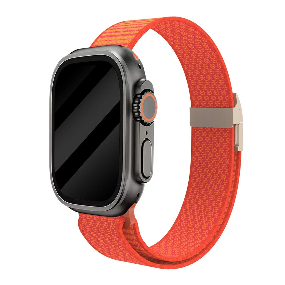 Magnetic Nylon Woven Strap for Apple Watch Ultra 3 2 1 49mm / Series 11 10 46mm / 9 8 7 45mm / SE3 SE2 SE 6 5 4 44mm / 3 2 1 42mm Adjustable Sport Loop Replacement Wristband - Orange - 2