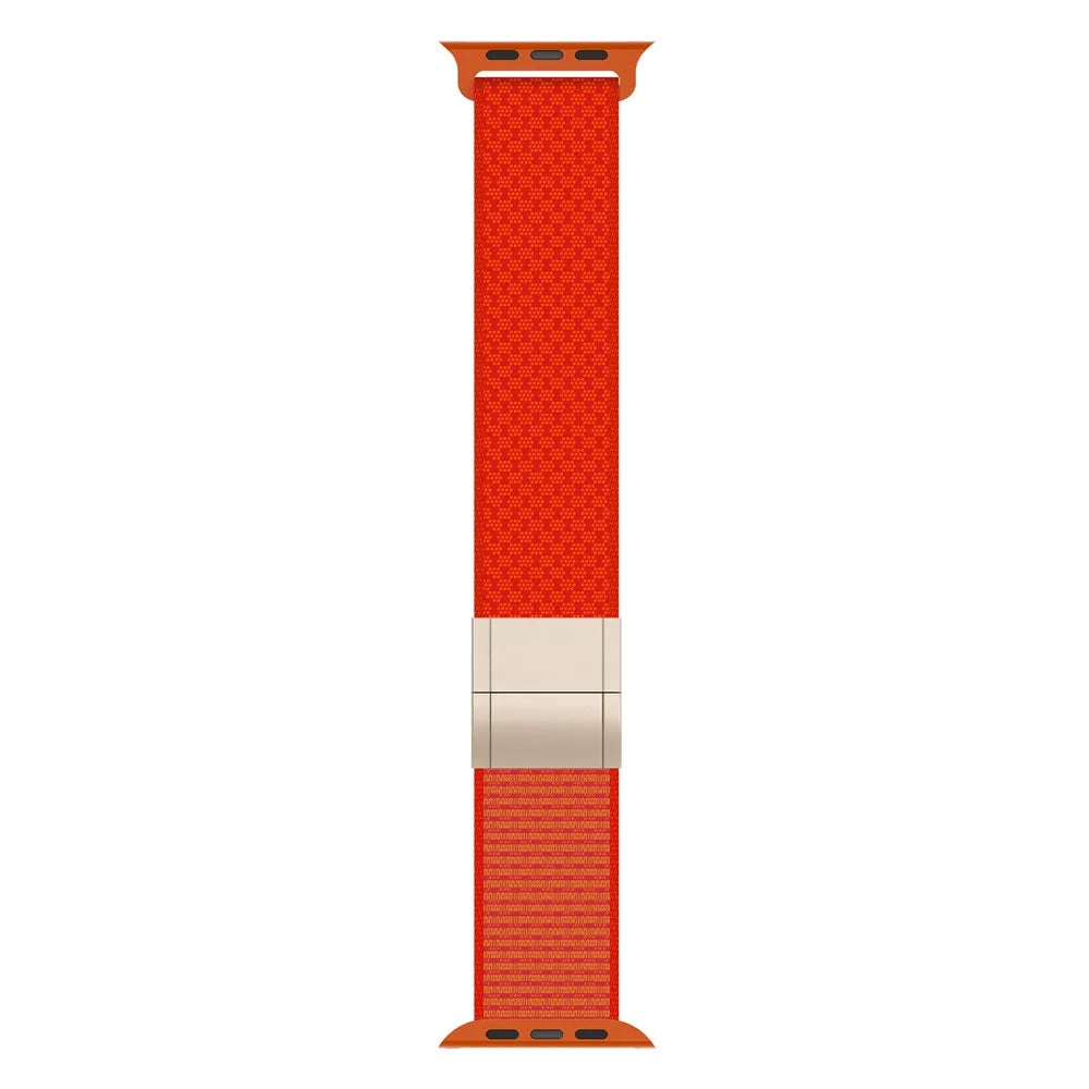 Magnetic Nylon Woven Strap for Apple Watch Ultra 3 2 1 49mm / Series 11 10 46mm / 9 8 7 45mm / SE3 SE2 SE 6 5 4 44mm / 3 2 1 42mm Adjustable Sport Loop Replacement Wristband - Orange - 3