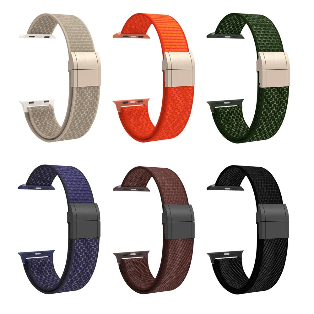 Magnetic Nylon Woven Strap for Apple Watch Ultra 3 2 1 49mm / Series 11 10 46mm / 9 8 7 45mm / SE3 SE2 SE 6 5 4 44mm / 3 2 1 42mm Adjustable Sport Loop Replacement Wristband - Orange - 5