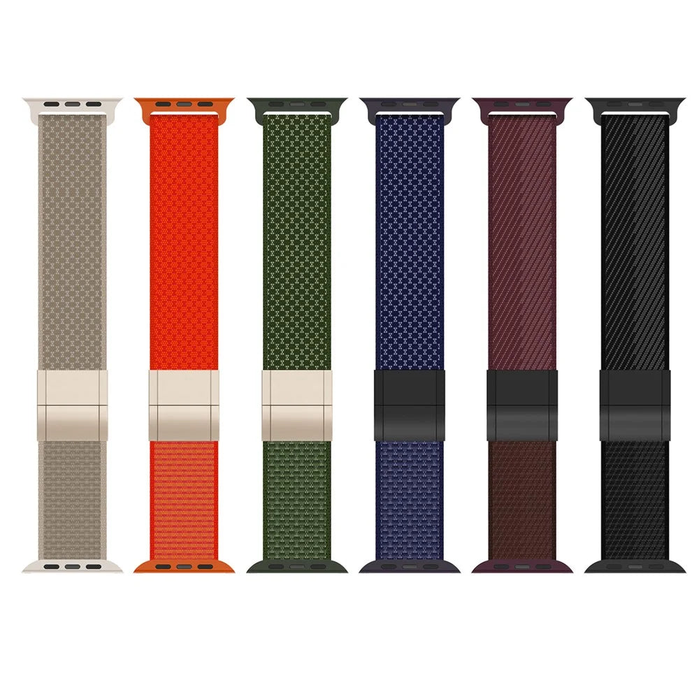 Magnetic Nylon Woven Strap for Apple Watch Ultra 3 2 1 49mm / Series 11 10 46mm / 9 8 7 45mm / SE3 SE2 SE 6 5 4 44mm / 3 2 1 42mm Adjustable Sport Loop Replacement Wristband - Orange - 6