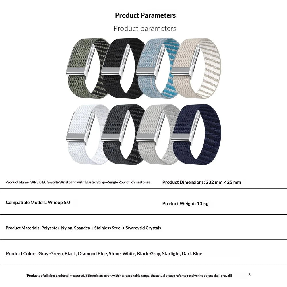 For WHOOP LIFE / WHOOP 5.0 LIFE MG Strap Woven Nylon Elastic Wristband with Rhinestone Decor - White / Gold Frame - 7
