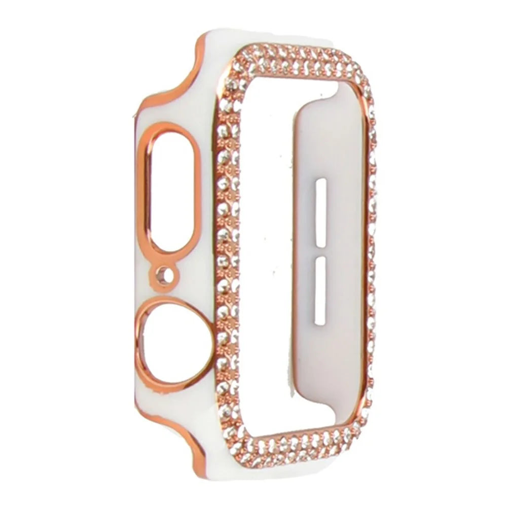 Two Rows Rhinestones Dual Color PC Watch Case Cover for Apple Watch Series 6 / 5 / 4 40mm / Watch SE / SE (2022) 40mm - White / Rose Gold Rhinestone - 1