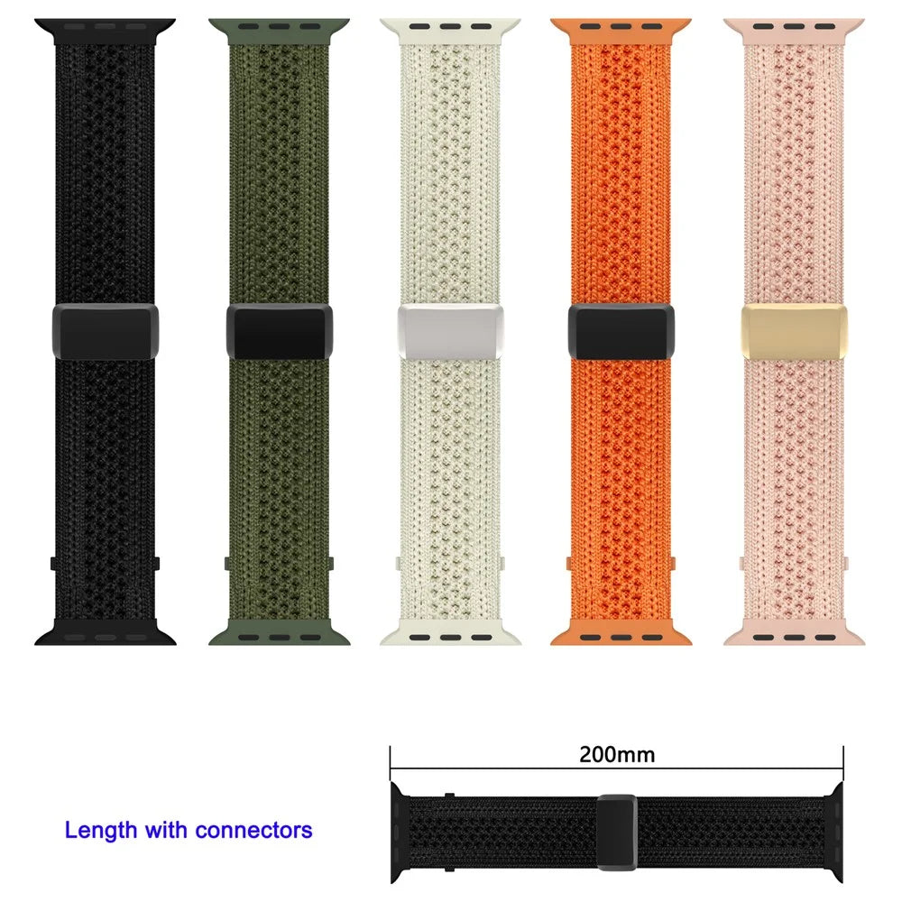 Magnetic Sport Loop Strap for Apple Watch Series 11 10 42mm / 9 8 7 41mm / SE3 SE2 SE 6 5 4 40mm / 3 2 1 38mm Breathable Nylon Woven Watch Band - Black - 4