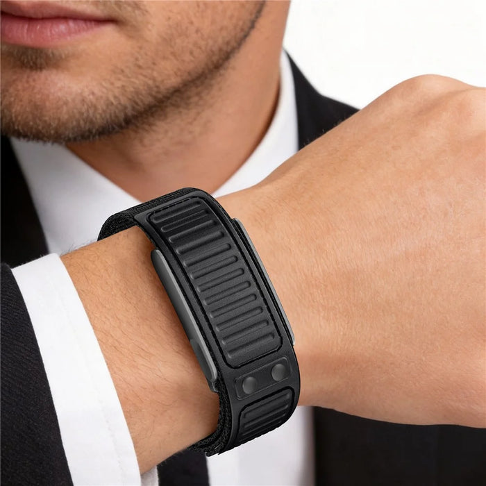 For WHOOP 5.0 / 5.0 LIFE MG Strap Replacement Breathable Nylon Sport Wristband - Black / Black Frame - 4