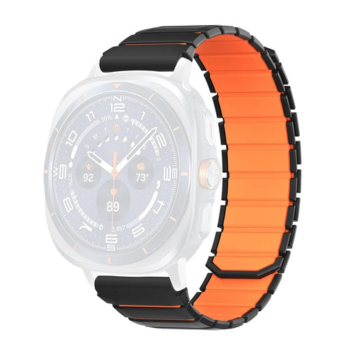 Dual Color Magnetic Silicone Strap for Samsung Galaxy Watch9 Classic / Watch9 44mm / 40mm / Watch8 Classic 46mm / Watch8 44mm / 40mm Sports Band - Black / Orange - 1