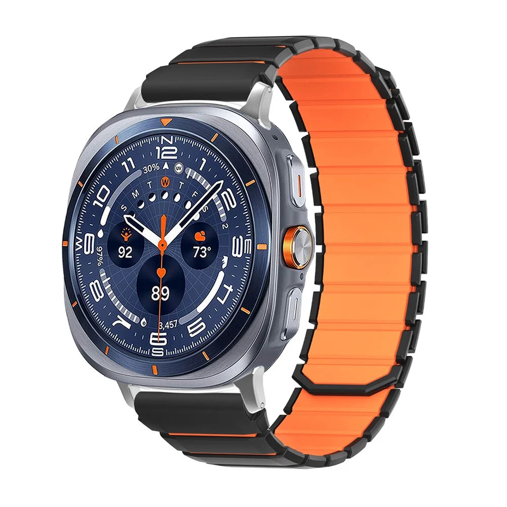 Dual Color Magnetic Silicone Strap for Samsung Galaxy Watch9 Classic / Watch9 44mm / 40mm / Watch8 Classic 46mm / Watch8 44mm / 40mm Sports Band - Black / Orange - 2