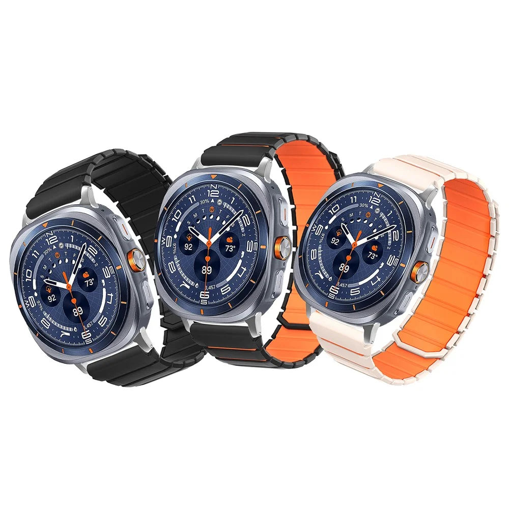 Dual Color Magnetic Silicone Strap for Samsung Galaxy Watch9 Classic / Watch9 44mm / 40mm / Watch8 Classic 46mm / Watch8 44mm / 40mm Sports Band - Black / Orange - 3