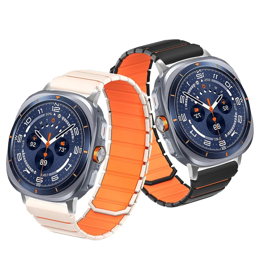 Dual Color Magnetic Silicone Strap for Samsung Galaxy Watch9 Classic / Watch9 44mm / 40mm / Watch8 Classic 46mm / Watch8 44mm / 40mm Sports Band - Black / Orange - 4