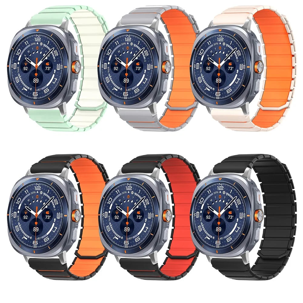 Dual Color Magnetic Silicone Strap for Samsung Galaxy Watch9 Classic / Watch9 44mm / 40mm / Watch8 Classic 46mm / Watch8 44mm / 40mm Sports Band - Black / Orange - 5