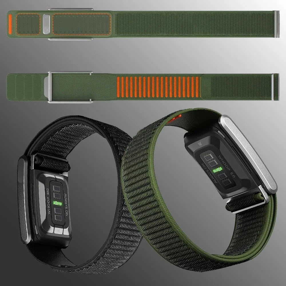 For WHOOP 5.0 LIFE MG Replacement Strap Quick Dry Dual Color Nylon + Silicone Watch Band - Army Green+Orange - 4