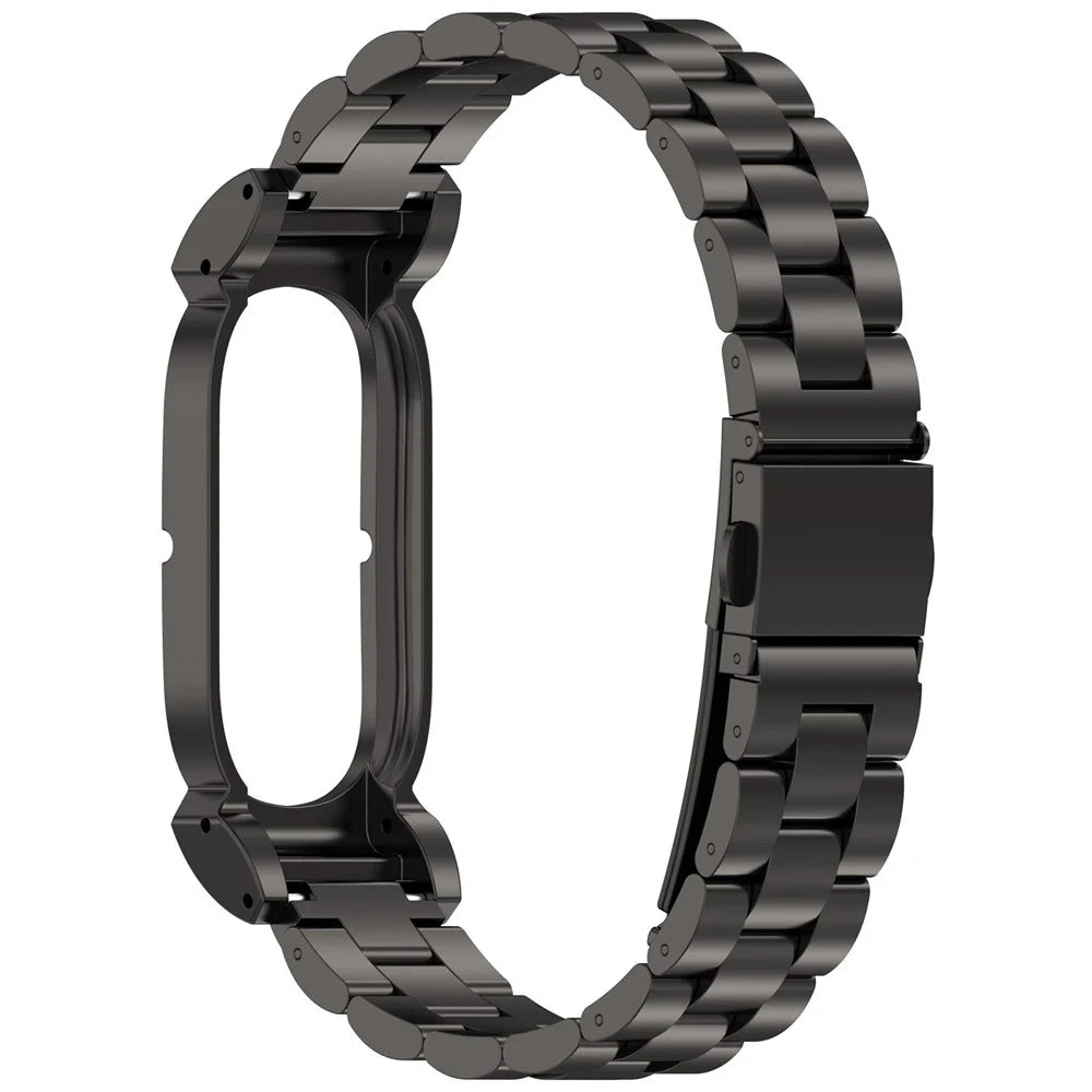 For Google Fitbit Air Stainless Steel Band Three Bead Metal Chain Link Watch Strap - Black - 1