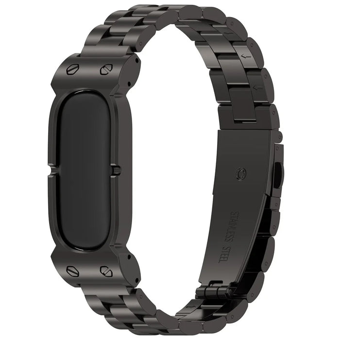 For Google Fitbit Air Stainless Steel Band Three Bead Metal Chain Link Watch Strap - Black - 2