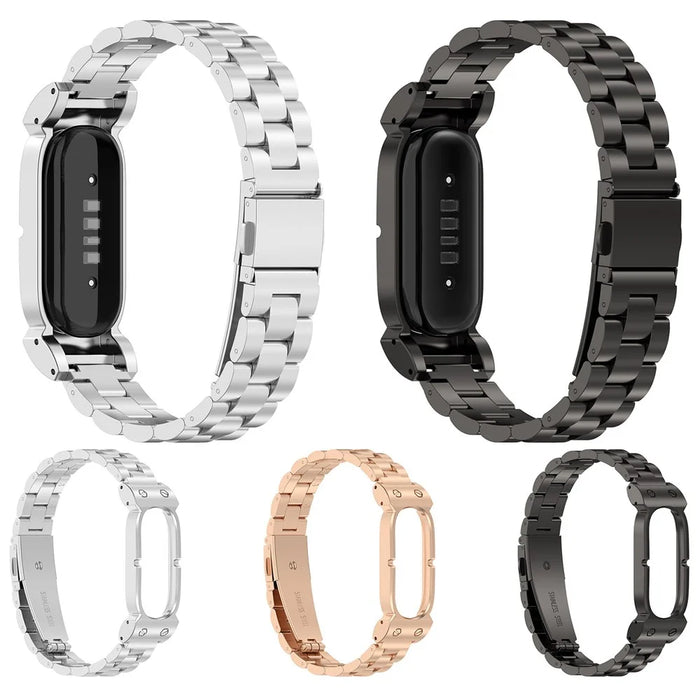 For Google Fitbit Air Stainless Steel Band Three Bead Metal Chain Link Watch Strap - Black - 3