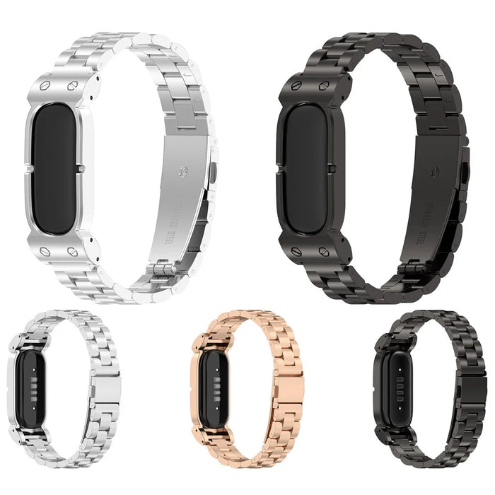 For Google Fitbit Air Stainless Steel Band Three Bead Metal Chain Link Watch Strap - Black - 4