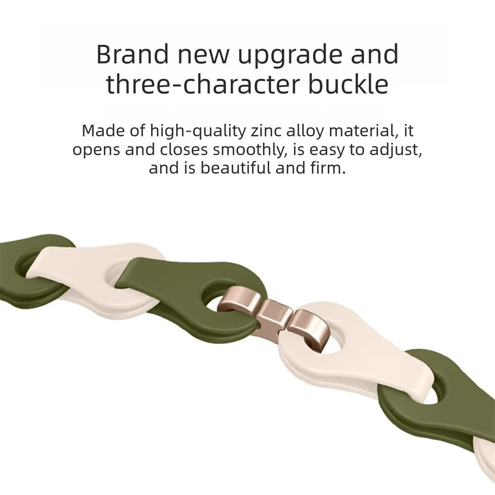 For Google Fitbit Air Silicone Chain Band Hollow Link Strap with Transparent PC Protective Case - White / Rose Gold Buckle - 3