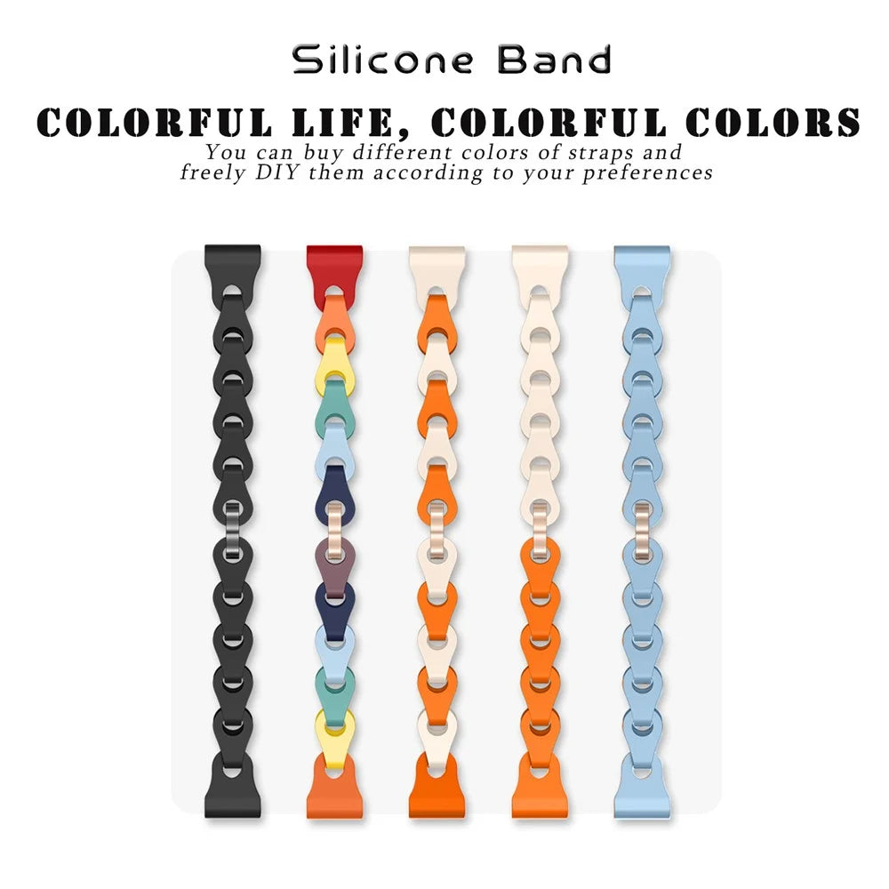 For Google Fitbit Air Silicone Chain Band Hollow Link Strap with Transparent PC Protective Case - White / Rose Gold Buckle - 7