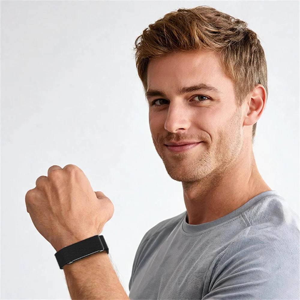 For Google Fitbit Air Magnetic Buckle Nylon Sport Strap Adjustable Elastic Wristband - Black - 2