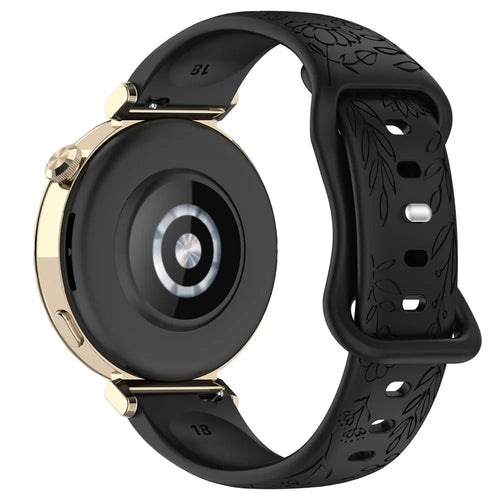 18mm Sunflower Pattern Silicone Strap for Huawei Watch GT 6 41mm / GT 5 41mm / GT 4 41mm Butterfly Buckle Band - Black - 1