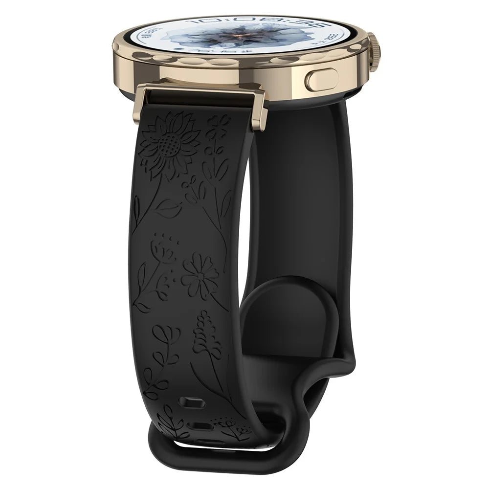 18mm Sunflower Pattern Silicone Strap for Huawei Watch GT 6 41mm / GT 5 41mm / GT 4 41mm Butterfly Buckle Band - Black - 5