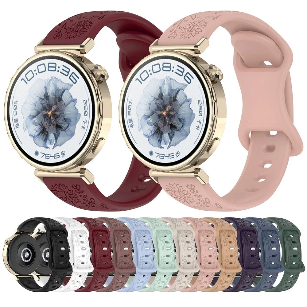 18mm Sunflower Pattern Silicone Strap for Huawei Watch GT 6 41mm / GT 5 41mm / GT 4 41mm Butterfly Buckle Band - Black - 6