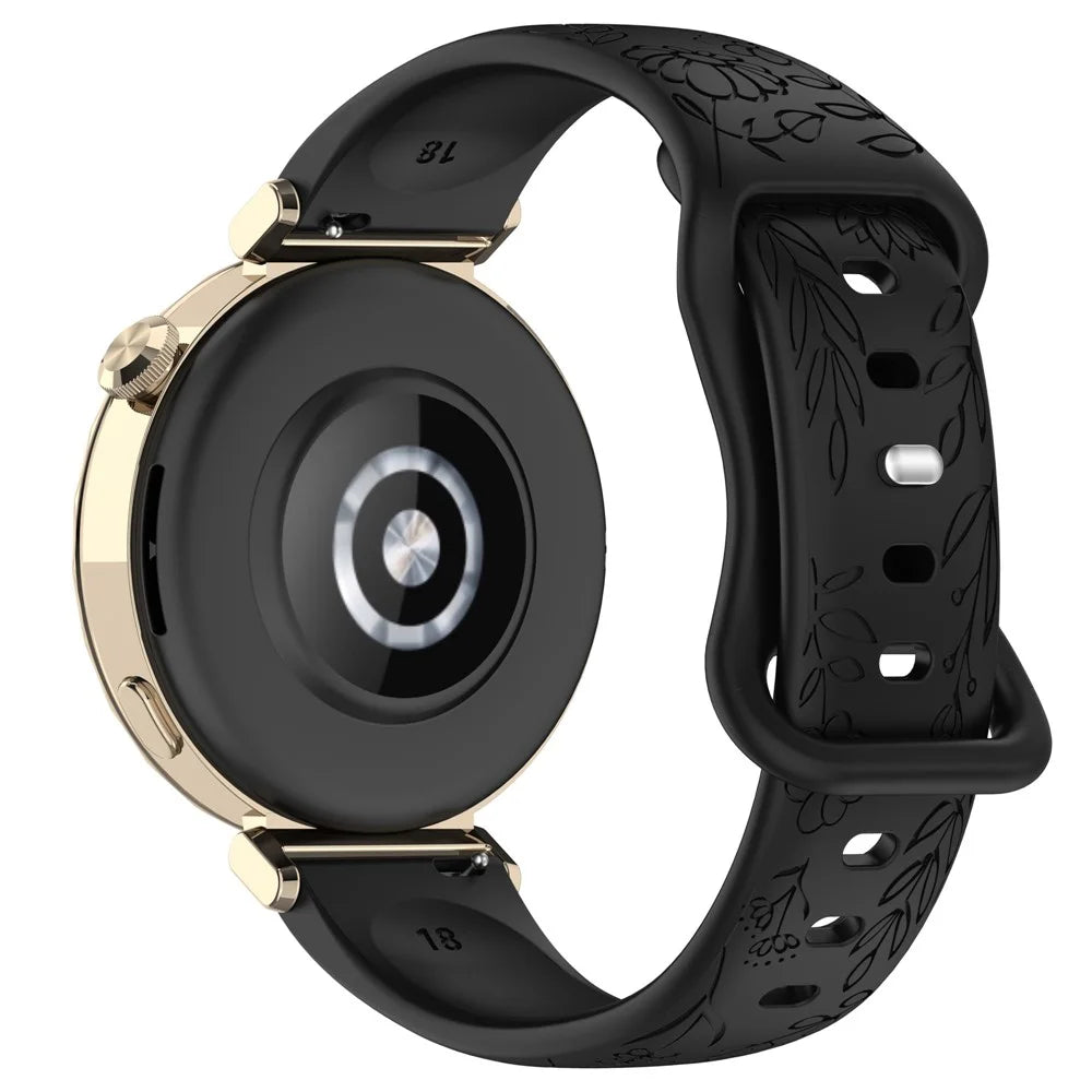 20mm Sunflower Pattern Silicone Strap for Samsung Galaxy Watch7 44mm / 40mm / Watch6 Classic 47mm / 43mm Butterfly Buckle Band - Black - 1