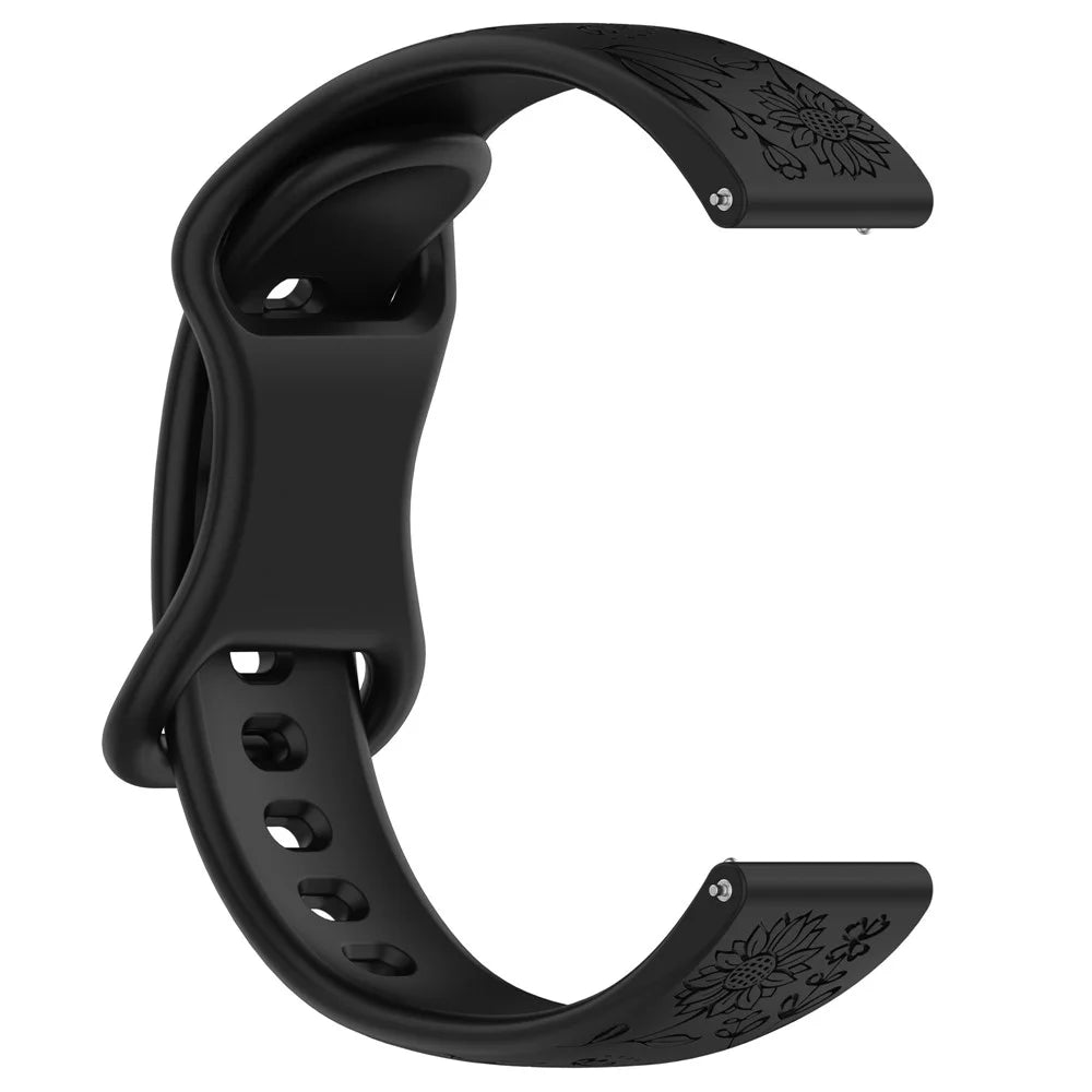 20mm Sunflower Pattern Silicone Strap for Samsung Galaxy Watch7 44mm / 40mm / Watch6 Classic 47mm / 43mm Butterfly Buckle Band - Black - 3