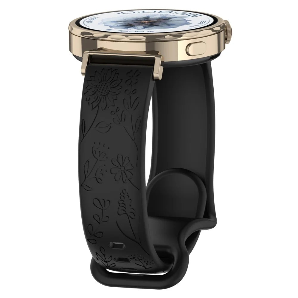 20mm Sunflower Pattern Silicone Strap for Samsung Galaxy Watch7 44mm / 40mm / Watch6 Classic 47mm / 43mm Butterfly Buckle Band - Black - 5