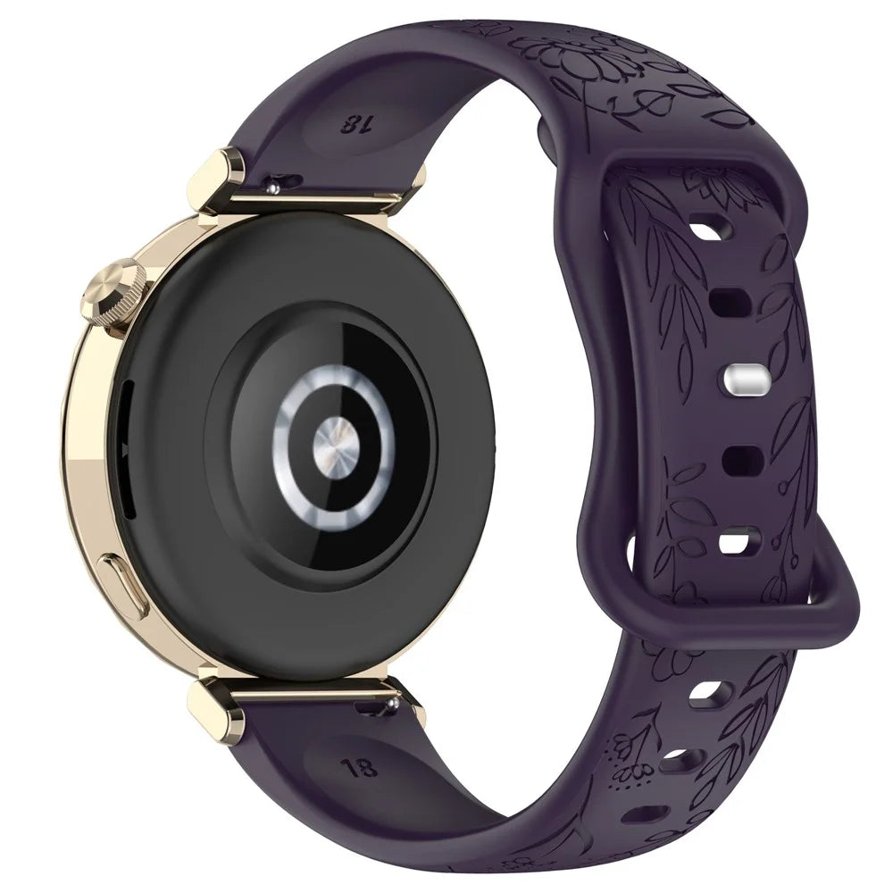 22mm Sunflower Pattern Silicone Strap for Huawei Watch GT 6 46mm / GT 5 46mm / GT 5 Pro 46mm Butterfly Buckle Band - Dark Purple - 1