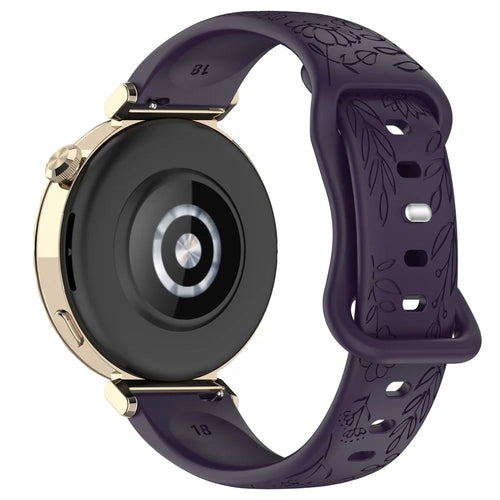 22mm Sunflower Pattern Silicone Strap for Huawei Watch GT 6 46mm / GT 5 46mm / GT 5 Pro 46mm Butterfly Buckle Band - Dark Purple - 1