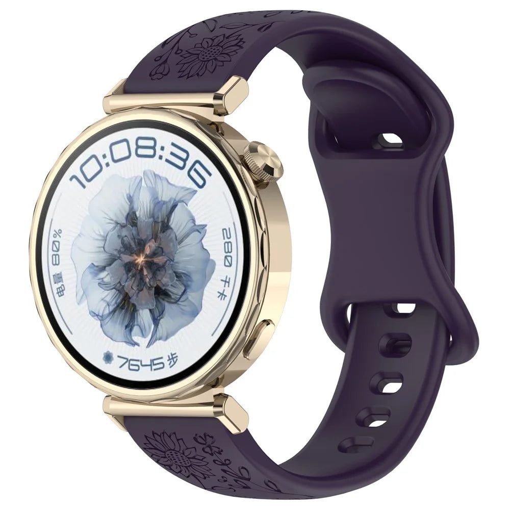 22mm Sunflower Pattern Silicone Strap for Huawei Watch GT 6 46mm / GT 5 46mm / GT 5 Pro 46mm Butterfly Buckle Band - Dark Purple - 2