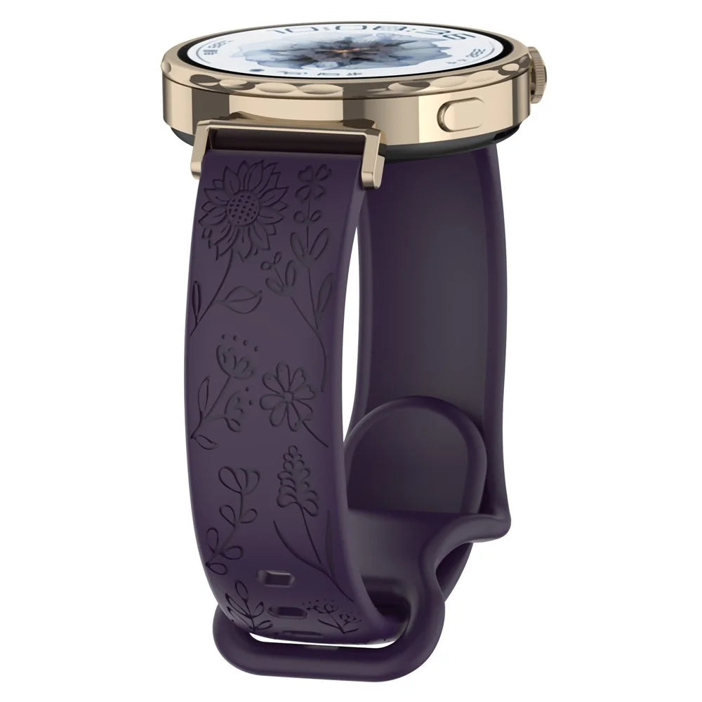 22mm Sunflower Pattern Silicone Strap for Huawei Watch GT 6 46mm / GT 5 46mm / GT 5 Pro 46mm Butterfly Buckle Band - Dark Purple - 5