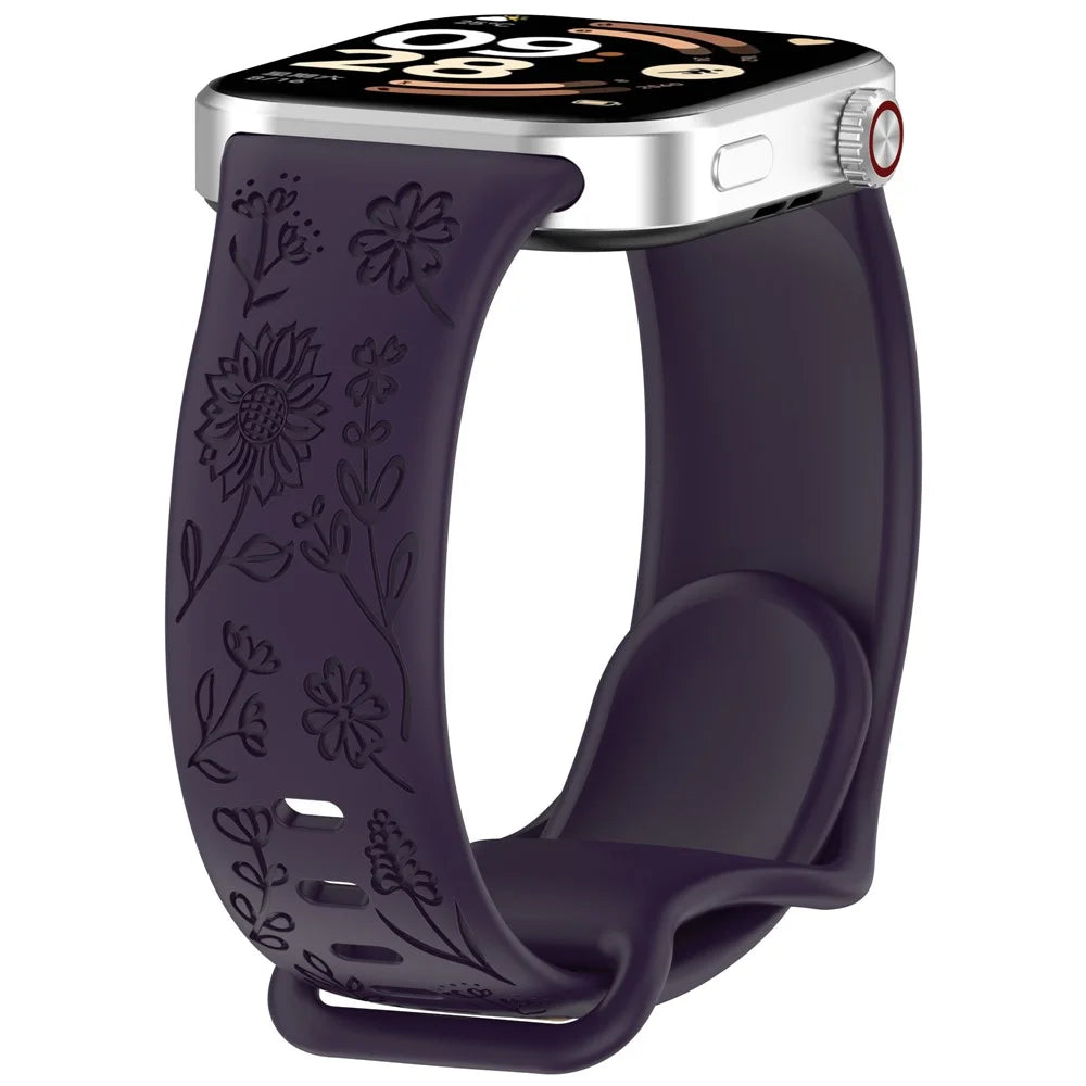 Sunflower Pattern Silicone Strap for Xiaomi Smart Band 10 Pro / 9 Pro / 8 Pro / Redmi Watch 6 / 5 / 4 Butterfly Buckle Band - Dark Purple - 2