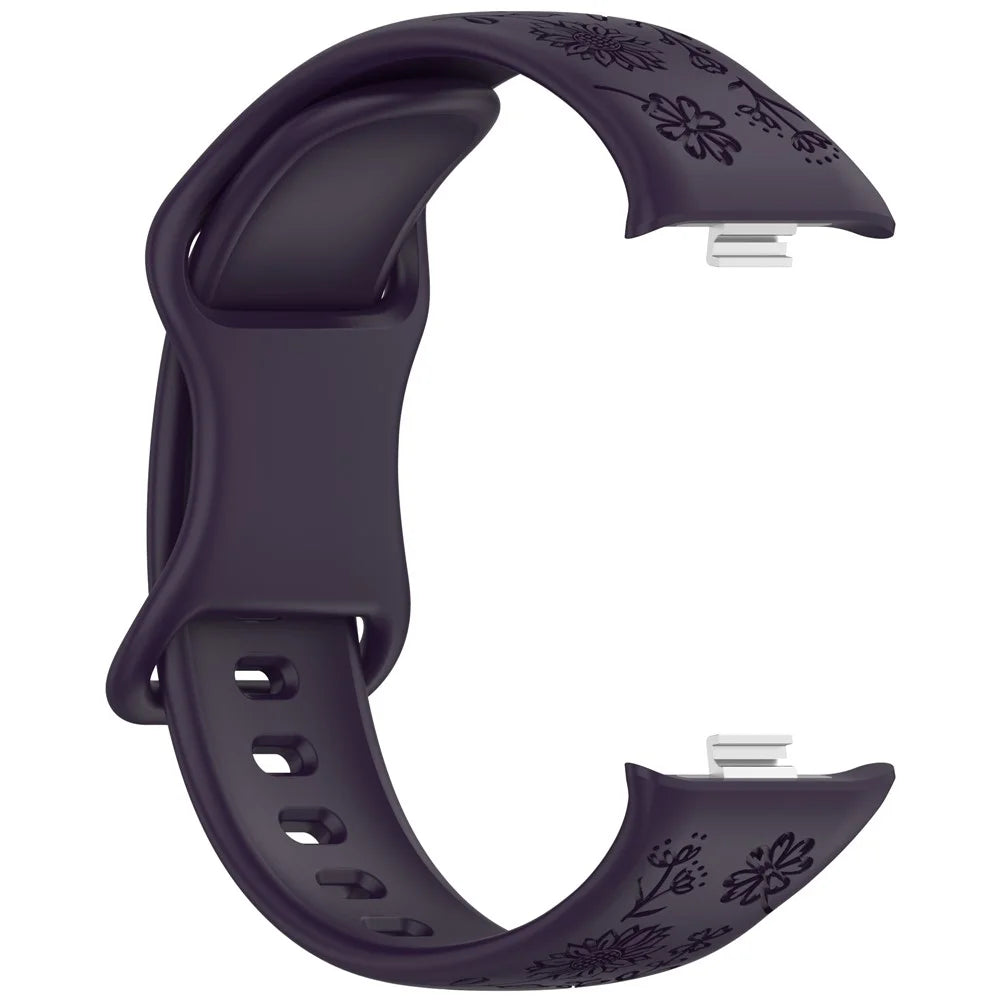 Sunflower Pattern Silicone Strap for Xiaomi Smart Band 10 Pro / 9 Pro / 8 Pro / Redmi Watch 6 / 5 / 4 Butterfly Buckle Band - Dark Purple - 3