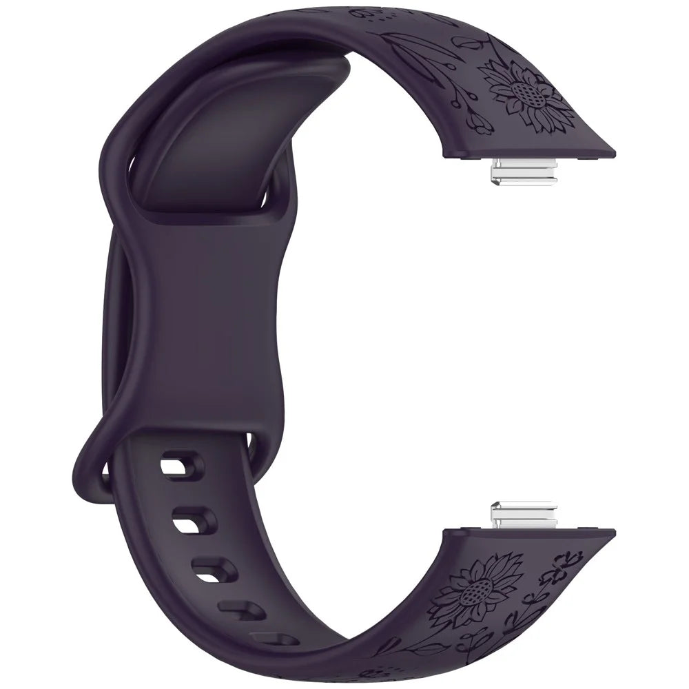 Sunflower Pattern Silicone Strap for Huawei Watch Fit 5 Pro / 5 / 4 Pro / 4 / 3 Butterfly Buckle Band - Dark Purple - 3