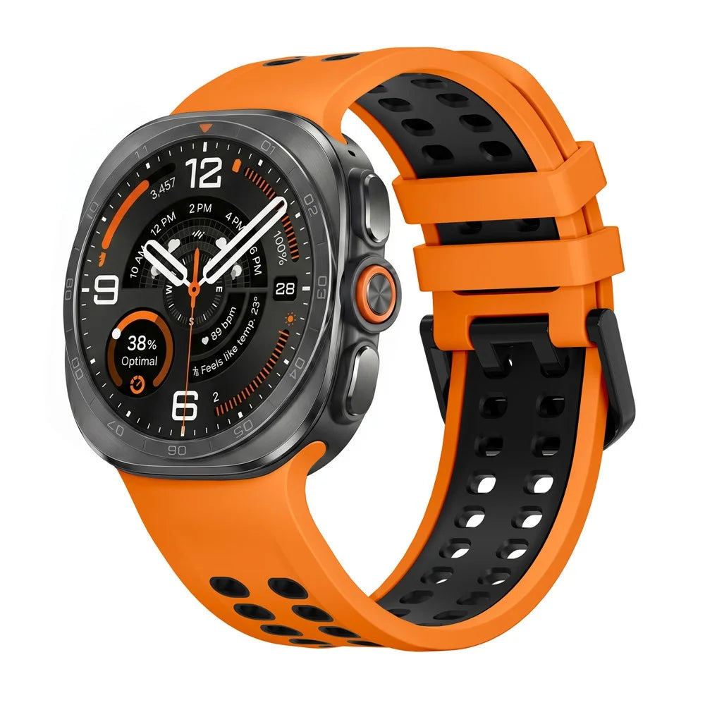 Dual Color Silicone Strap for Samsung Galaxy Watch Ultra2 47mm / Watch Ultra (2025) 47mm / Watch Ultra 47mm Double Buckle Sport Band - Orange / Black - 2
