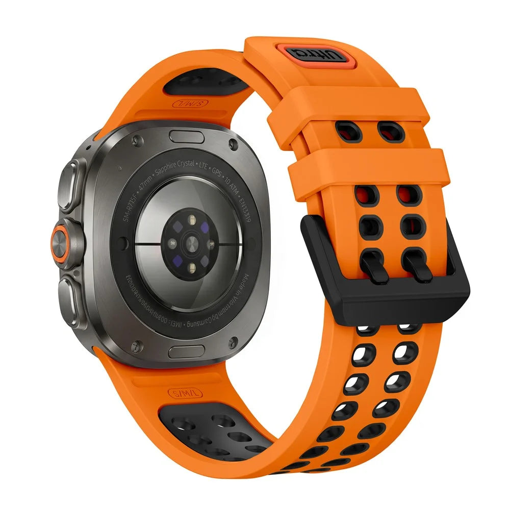 Dual Color Silicone Strap for Samsung Galaxy Watch Ultra2 47mm / Watch Ultra (2025) 47mm / Watch Ultra 47mm Double Buckle Sport Band - Orange / Black - 3