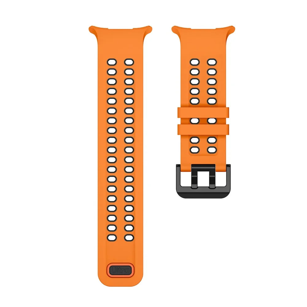 Dual Color Silicone Strap for Samsung Galaxy Watch Ultra2 47mm / Watch Ultra (2025) 47mm / Watch Ultra 47mm Double Buckle Sport Band - Orange / Black - 4