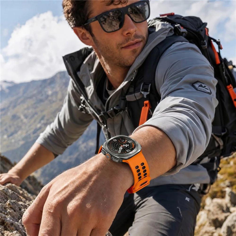 Dual Color Silicone Strap for Samsung Galaxy Watch Ultra2 47mm / Watch Ultra (2025) 47mm / Watch Ultra 47mm Double Buckle Sport Band - Orange / Black - 5