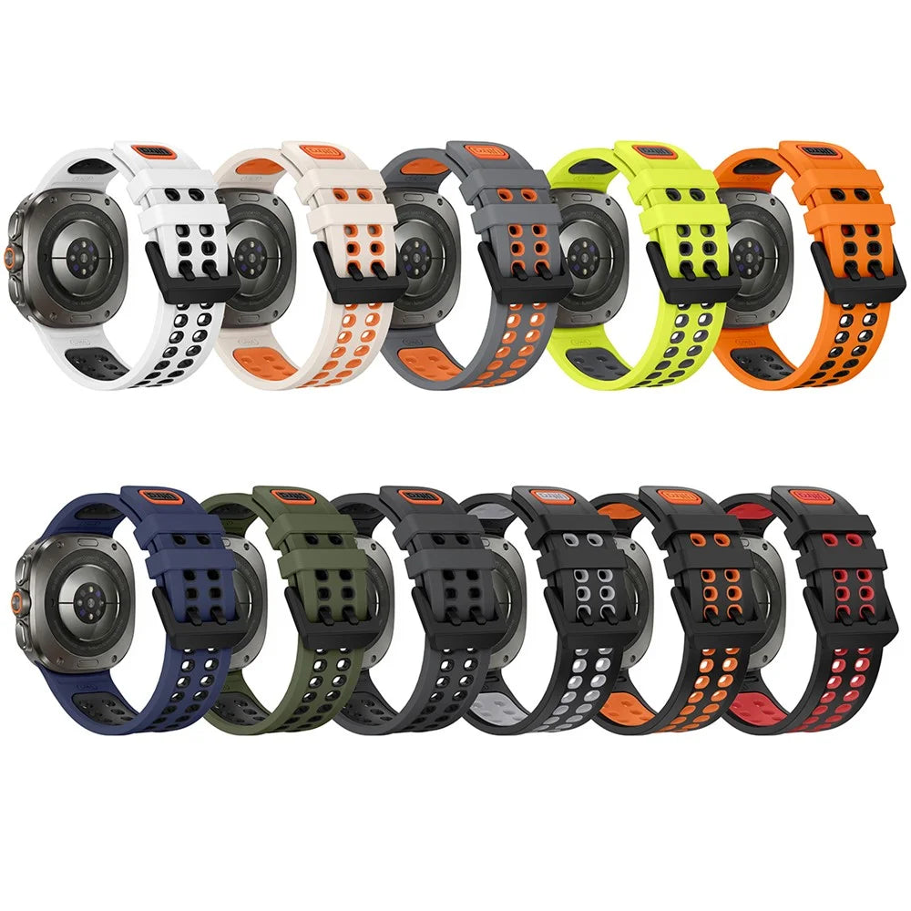 Dual Color Silicone Strap for Samsung Galaxy Watch Ultra2 47mm / Watch Ultra (2025) 47mm / Watch Ultra 47mm Double Buckle Sport Band - Orange / Black - 6