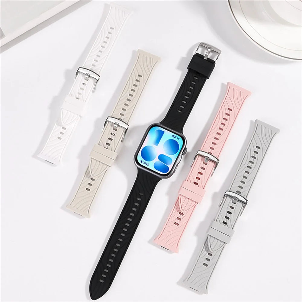 Silicone Strap for Huawei Watch Fit 5 / 5 Pro / 4 / 4 Pro / 3 Leaf Vein Pattern Sport Band Waterproof Replacement Wristband - White - 6